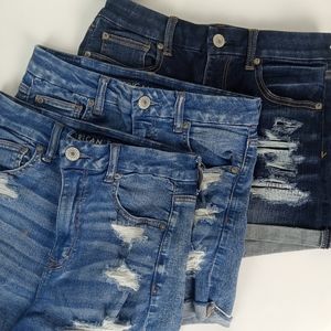 America Eagle Curvy Hi-Rise Shortie Shorts Sz 8 Distressed Cut Offs LOT of 3